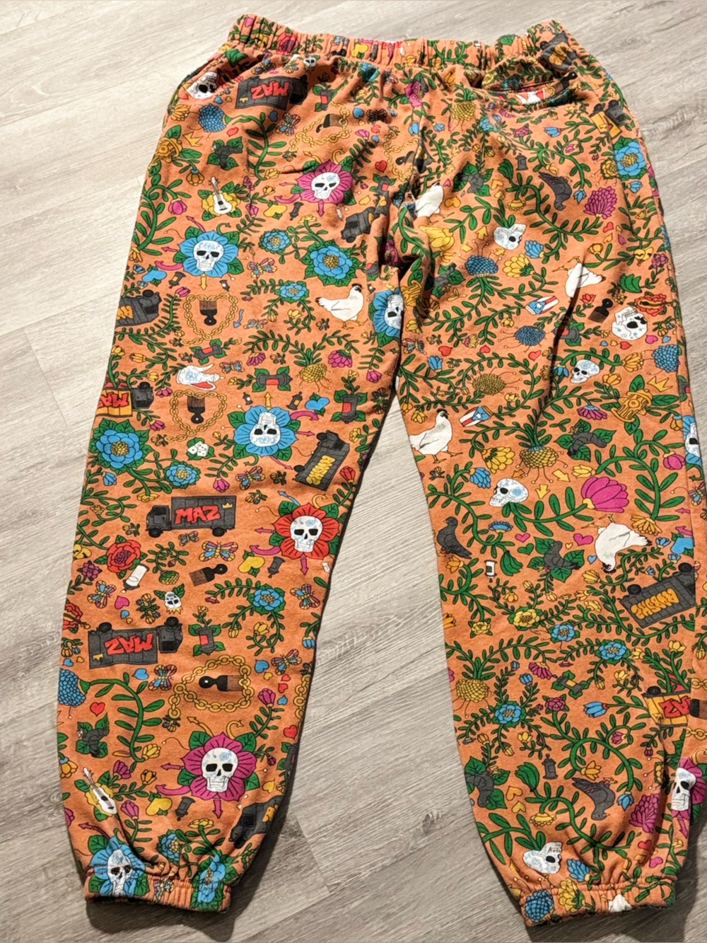 Orange Floral & Skull Print Joggers for Men